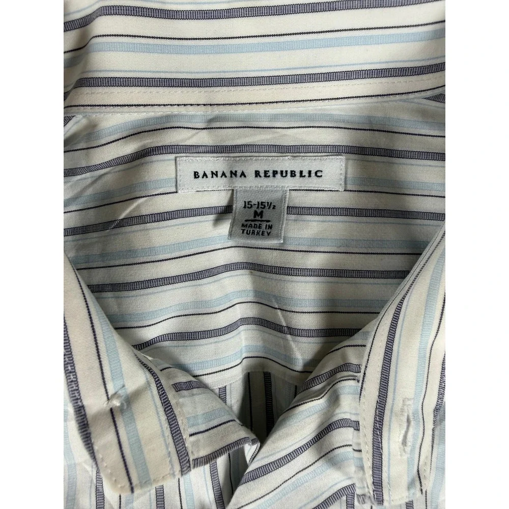 Banana Republic Mens Striped Cotton Button Down Shirt Blue White M 15-15.5